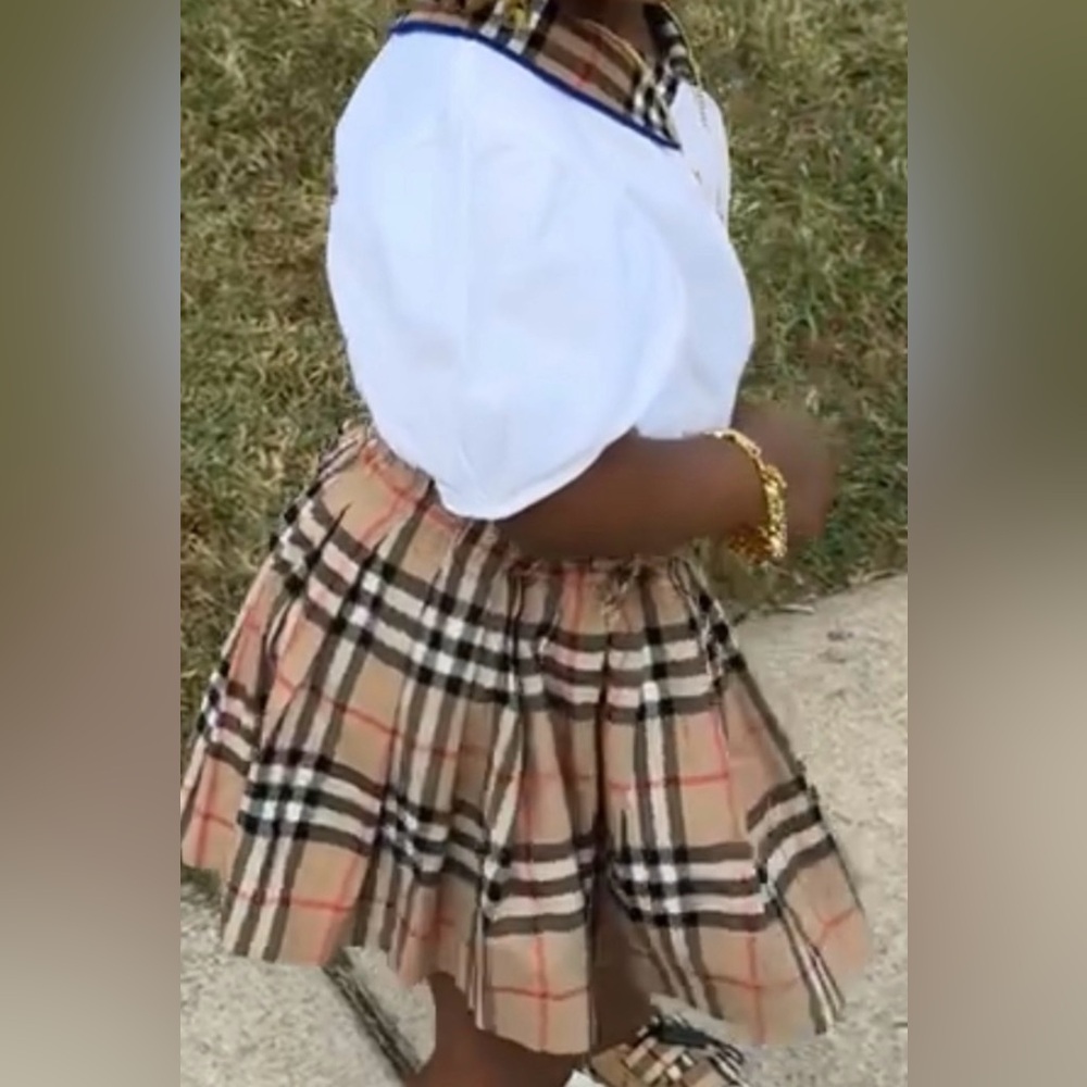 Burberry Kids White Top 3y Tan Plaid Skirt 3y